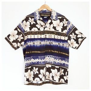 Rusty Hawaiian Shirt Blue Brown Beige Casual Short Sleeve Button Up Luau Party